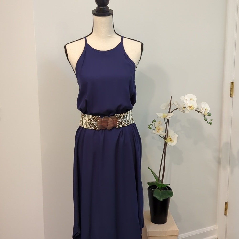 NWT - Blue Women's Cami Maxi Dress Sleeveless V Neck Solid Dress - Picture 2 of 13